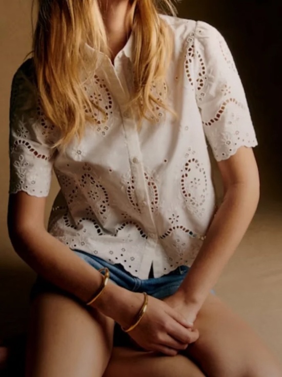 Sezane Tops - Sezane Eyelet Blouse in Ecru